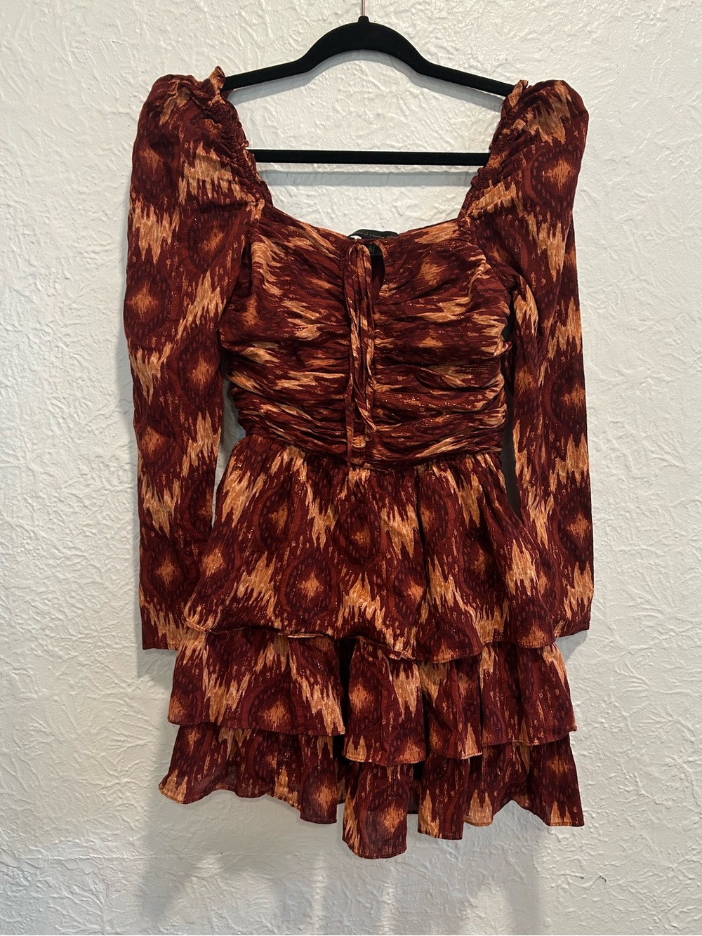 House of Harlow 1960 Rust and Gold Ikat Print Mini Dress